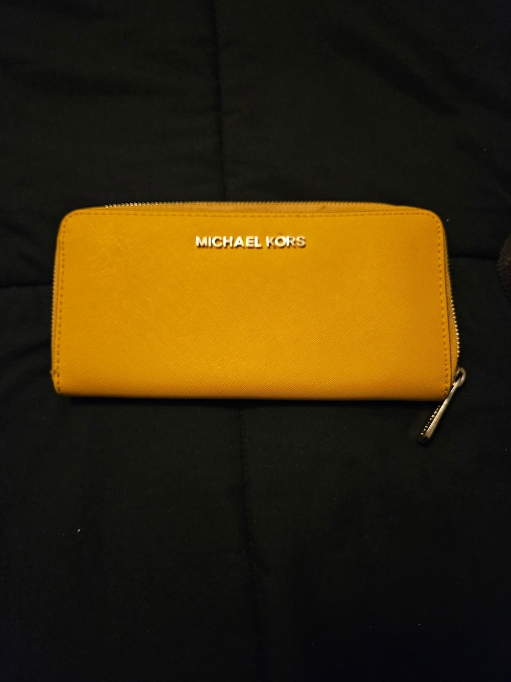 Michael Kors Mustard Yellow Zip Wallet with Gold Logo